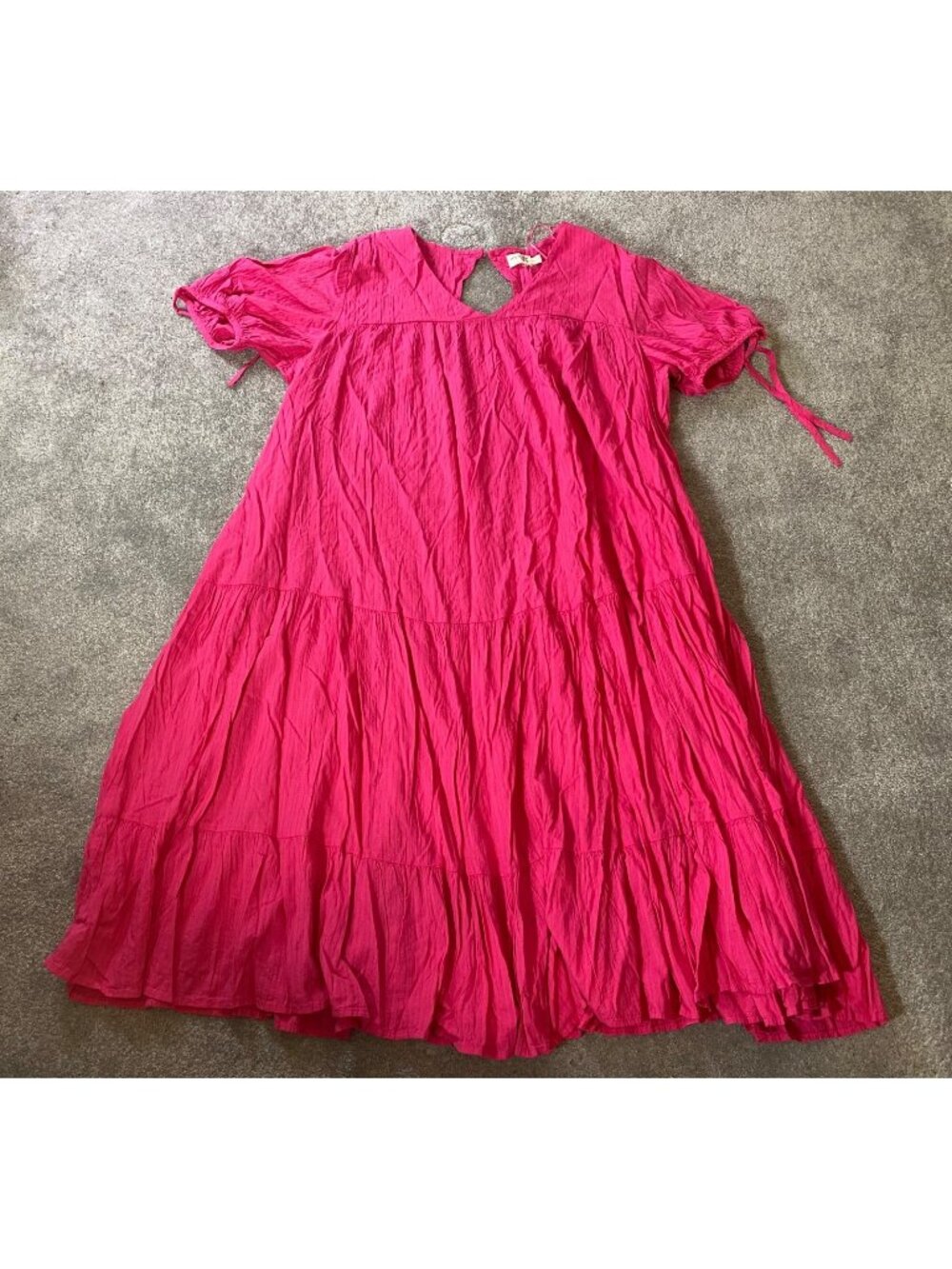 Terra & Sky Fuchsia Crinkle Dress Tie Sleeves Keyhole Back 4X